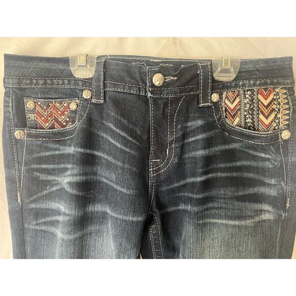 Miss Me Women's denim jeans Mid-Rise Easy Skinny Aztec print large stitch sz 30 - Picture 8 of 8